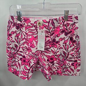 Lilly Pulitzer White Pink Gretchen High Rise Elderflower Blossom Shorts Size 2